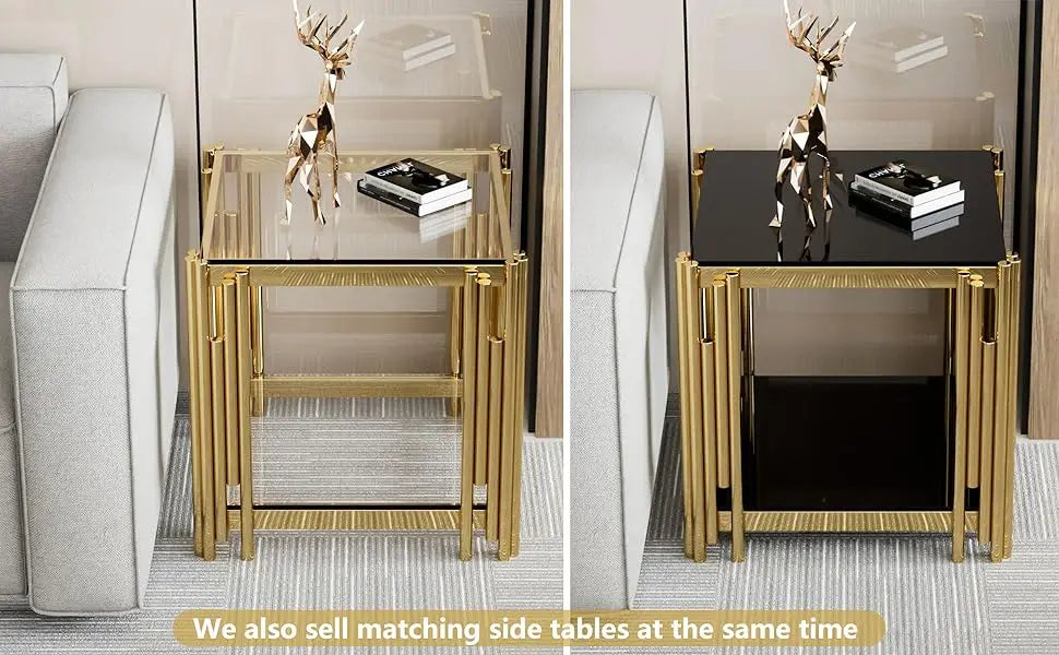 (Spring Sale) Coffee Table, Modern Living Room Table, Gold Legs, 51 Inch Rectangular Clear Tempered Glass Material Coffee Table