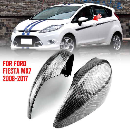 1 Pair Left & Right Car Wing Door Carbon Fiber Rear View Rearview Mirror Covers Cap Trim Case For Ford Fiesta Mk7 2008-2017