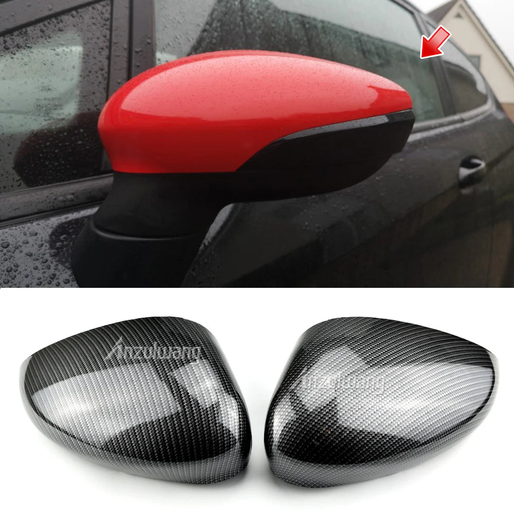 1 Pair Left & Right Car Wing Door Carbon Fiber Rear View Rearview Mirror Covers Cap Trim Case For Ford Fiesta Mk7 2008-2017